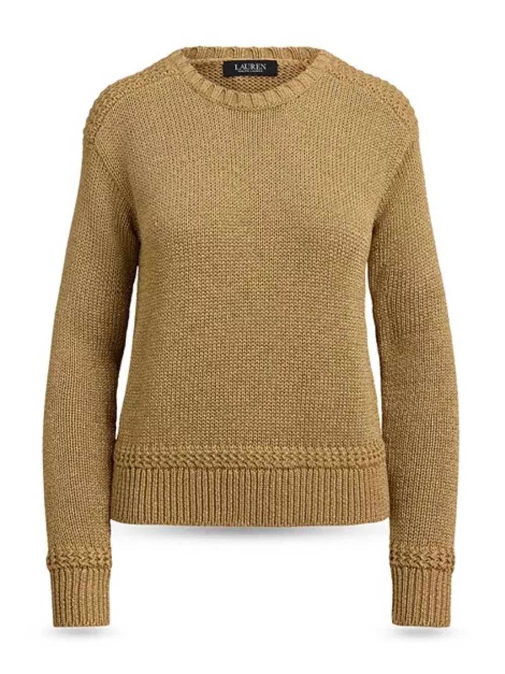 NWT Lauren Ralph Lauren Fashmette Metallic Shimmer Gold Crewneck Sweater Size M